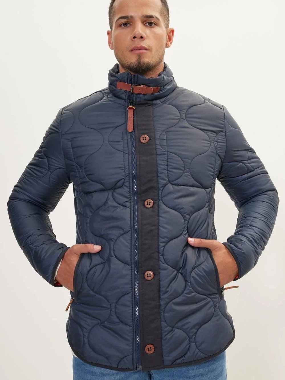 Ron Tomson Men's Navy Quilted Puffer Jacket with Contrast Trim